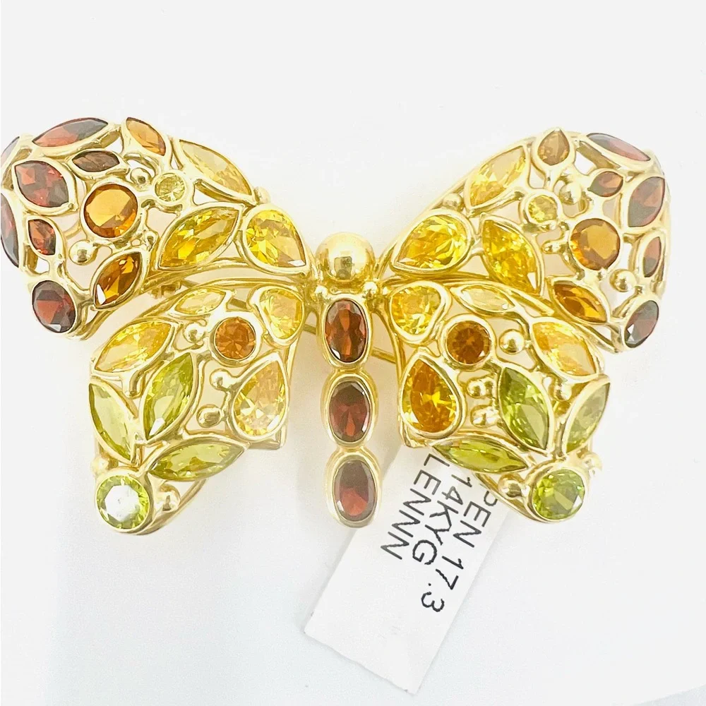 14K Yellow Gold (not plated) Yellow Filigree Butterfly Brooch and Pendant - Picture 4 of 5